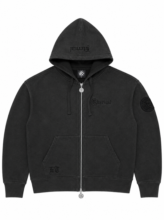 ETA Zip Up Hoodie Washed Black